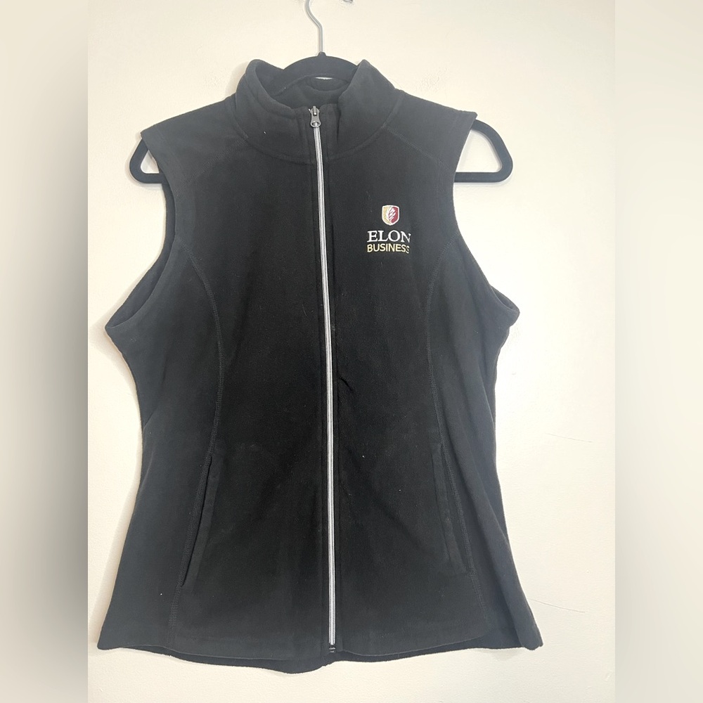 Port Authority black fleece vest Elon University Business logo size M women’s